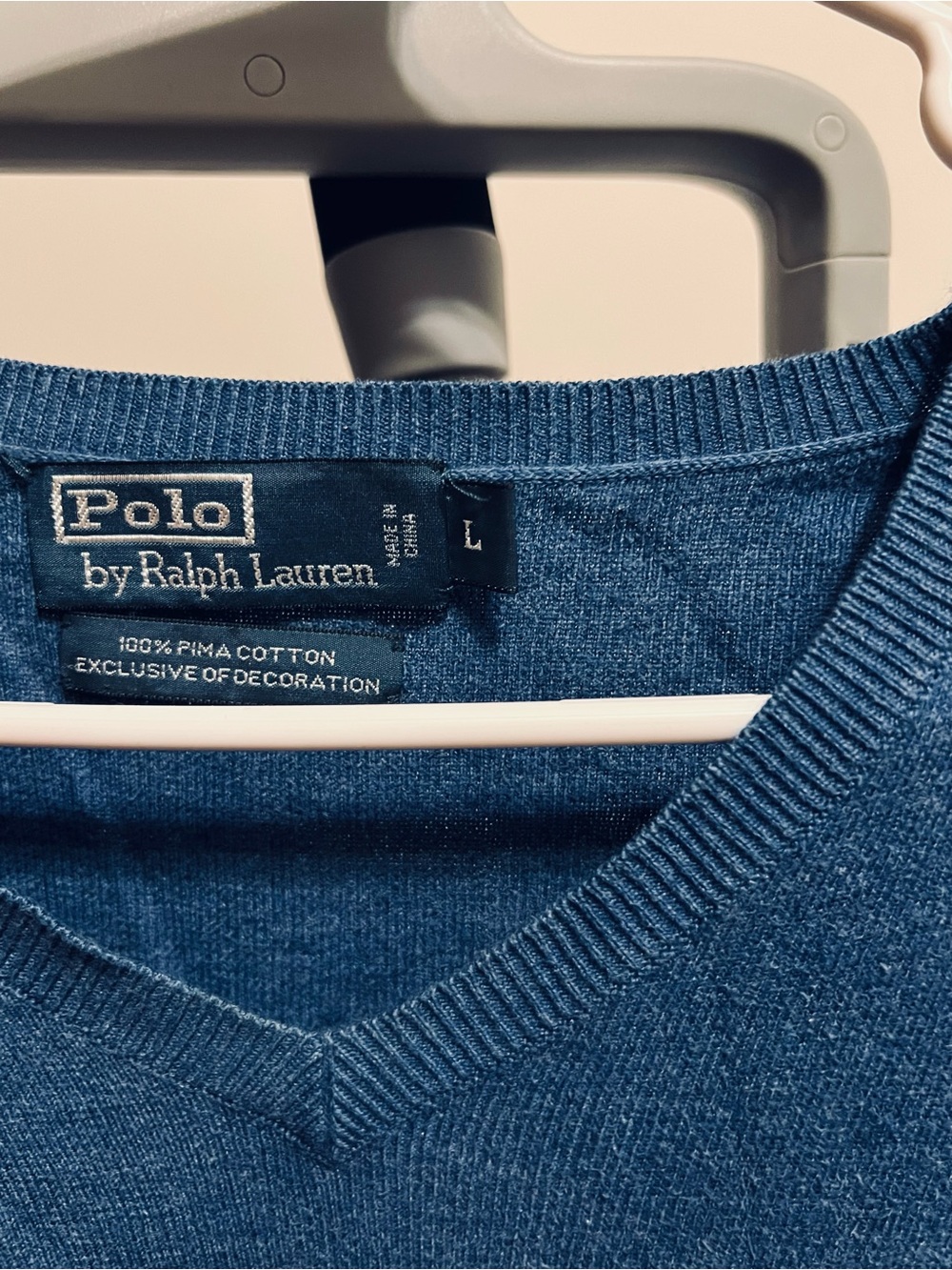 Polo by Ralph Lauren Men's Teal-Blue V-Neck Cotton Sweater